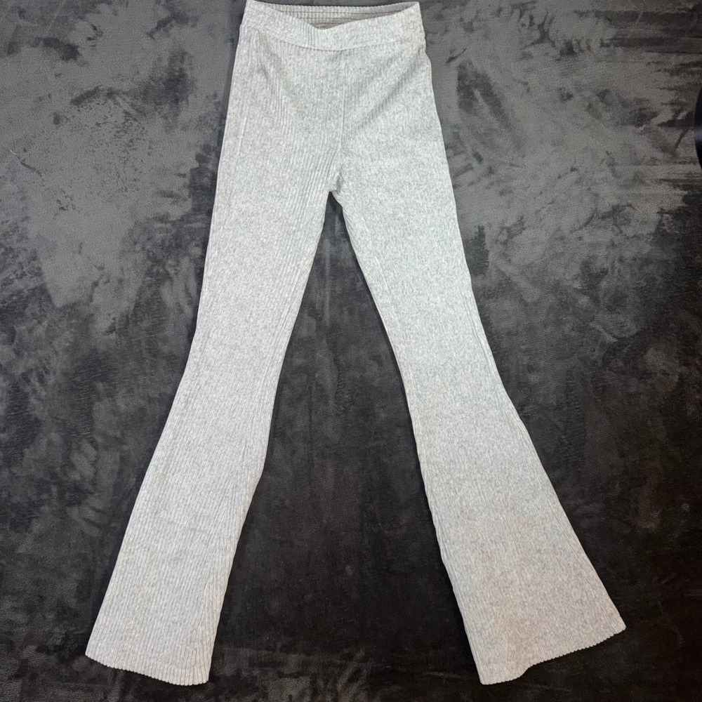 Women XXS Aerie Flare Pants Light Gray Excellent Ribbed Knit Bell Bottoms